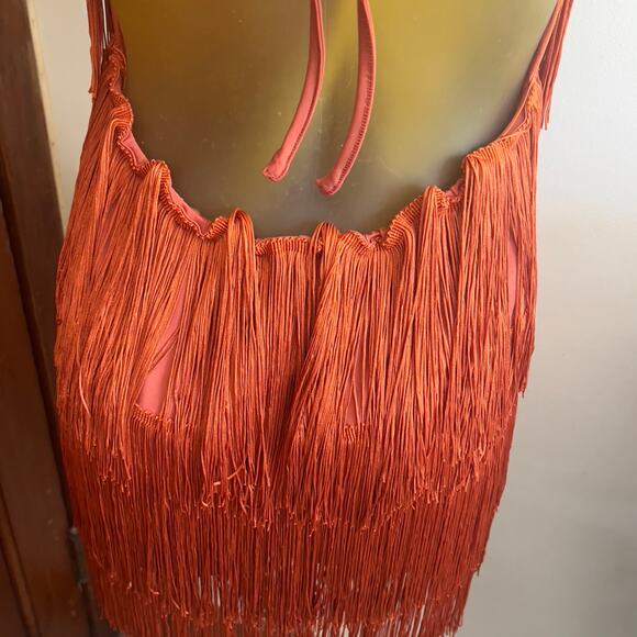 Cami String Halter Romper Jumpsuit Burnt Orange Women's Large Sexy Costume Cute - Picture 5 of 16